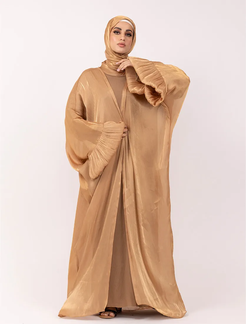 Camel Open Organza Kaftan Set